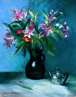 12. Lilies in Brown Jug with Bachelor Teapot